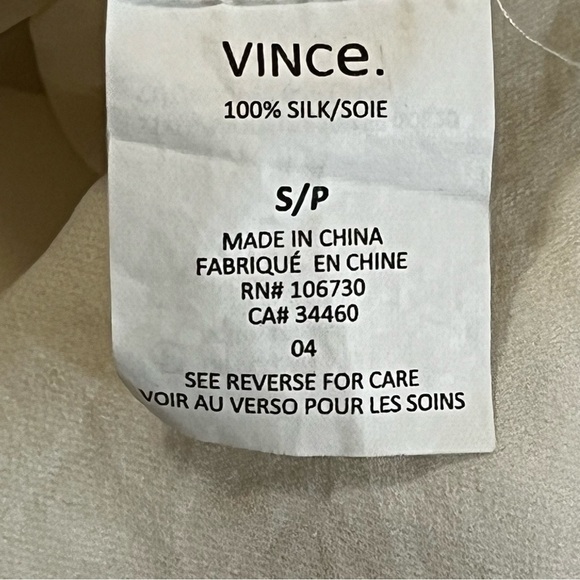 Vince Contrast Placket Blouse in Ivory & Black Small Silk Top Minimalist - Picture 8 of 15